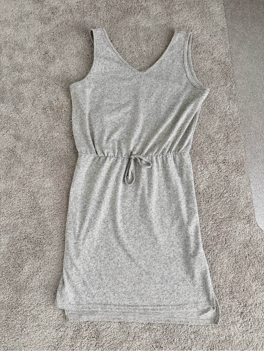 SHEIN Heather Taupe V-Neck Drawstring Tank Dress